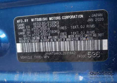 2020 Mitsubishi Eclipse Cross Se 1.5T Awc from USA, damaged, VIN JA4AT5AA3LZ031642